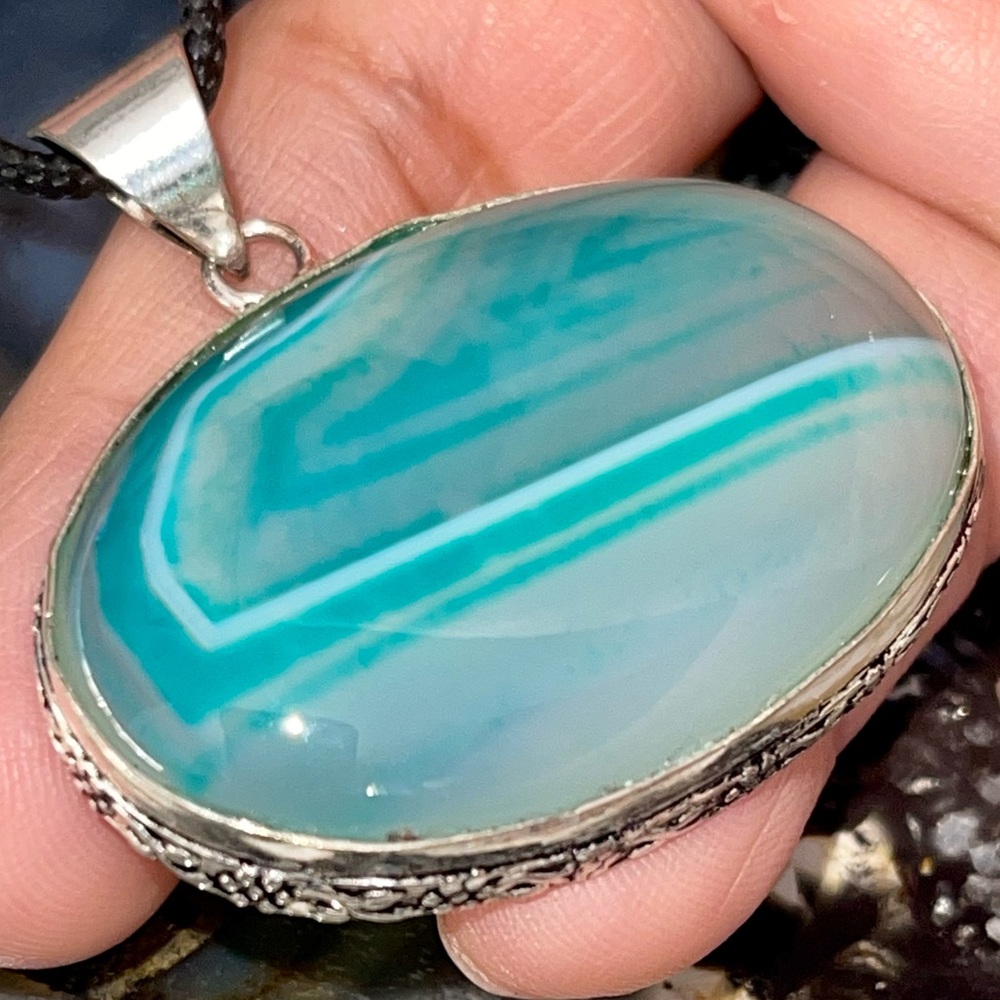 Translucent Green Banded Agate Pendant 1 1/2”x 1 1/2”